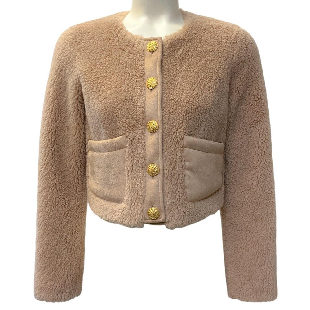 Love Shack Fancy Honey Faux Shearling Cropped Jacket
